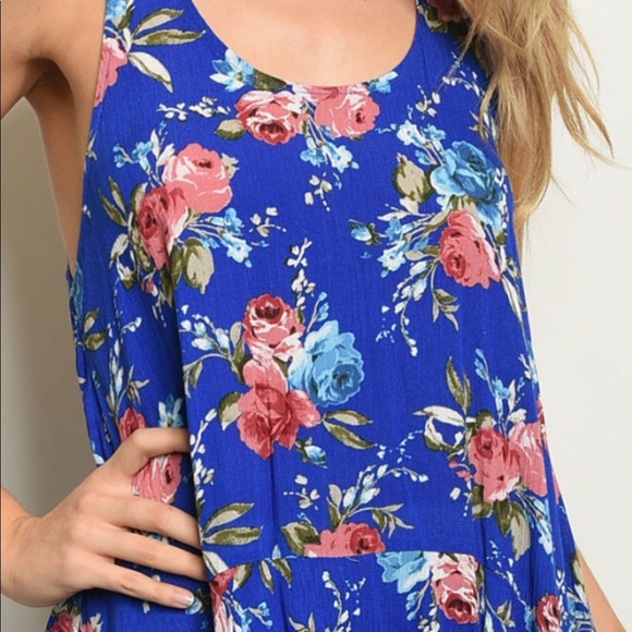 ❌DONATED❌Royal Blue Floral Print Ruffled Strap Design Tunic Top - Picture 3 of 10